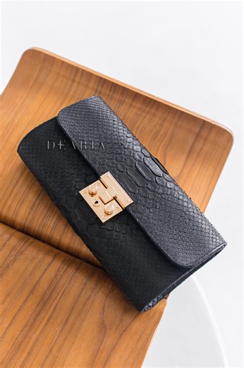 Black Python Clutch - Snakeskin Evening Purse - Genuine Exotic Leather Classic Clutch With Detachable Strap - Unique Reptile Skin Bag - Etsy