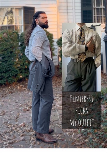 Using Pinterest's algorithm to recommend an outfit for me to wear. I didn't have exactly what was shown in the photo, but it definitely fits the vibe. 👌🏼 #pinterestoutfitideas #mensfashion #mensstyle #menwithlonghair #winteroutfitideas