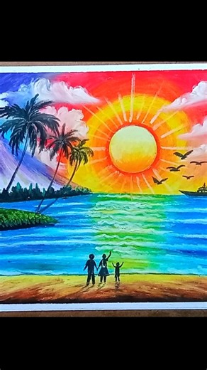 Oil Pastel Tropical Sunset | Easy Island Scene Tutorial