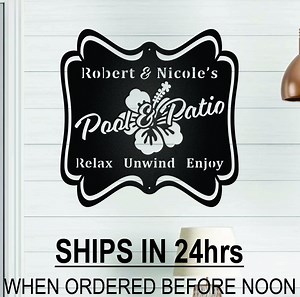 Custom Pool & Patio Sign, Hibiscus Pool Sign, Custom Metal Art, Personalized Metal Monogram, Personalized Monogram, Anniversary Wedding Gift - Etsy