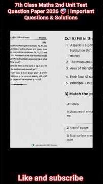 7th Class Maths 2nd Unit Test Question Paper 2026 🎯 | Important Questions & Solutions #testpaper