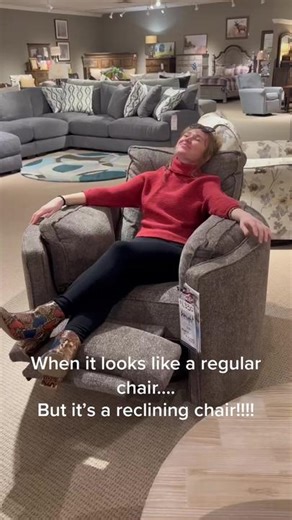 This round rocking reclining chair shocked us when we found out it reclined! Did it shock you? #rockingchair #curvedfurniture #surpriseshawty