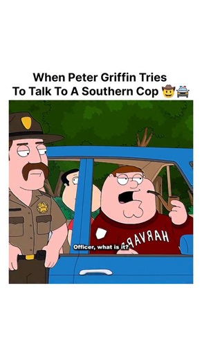 cartooncreation on Instagram: "The Family Guy gang's road trip takes a sharp turn when they cross paths with a very "efficient" Southern sheriff. From Peter’s attempt at a Southern accent to Joe trying to use his "officer privileges," things escalate quickly! Who else thinks the sheriff was just looking for an excuse to search that car? 😂 Watch until the end to see the sheriff's hilarious description of the crew—somehow, Peter ends up being the "handsome" one! 🕺✨ #FamilyGuy #PeterGriffin #Funn