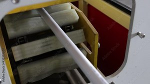 Production of PP polypropylene pipes at the plant using equipment. Technological process of movement of the conveyor belt