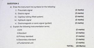 QUESTION 5a) Draw the instrument line symbols for the followi... | Filo