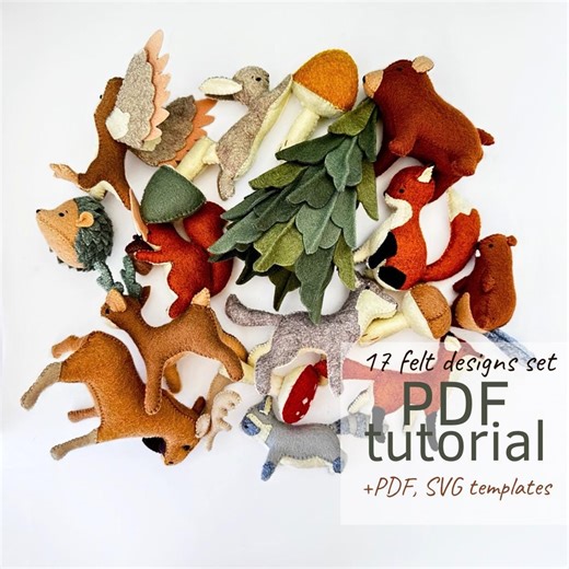 Big Woodland Animals Felt Designs Pack PDF Pattern Download - 17 Cute Characters Bundle - Sewing Class - Stuffed DIY - Etsy