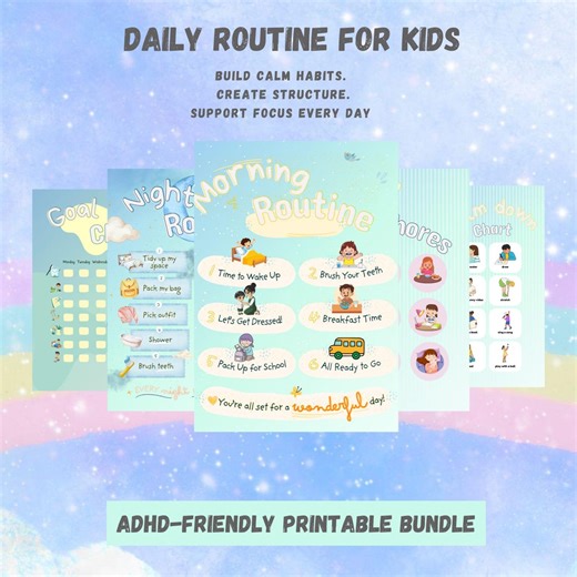 Kids Daily Routine Chart Bundle ADHD Routine Printable Chore Chart Reward Tracker Visual Schedule Canva Template - Etsy