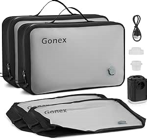 Gonex Vacuum Travel Bag with Pump, Reusable Compression Packing Bag with Handle & Transparent Window, Wide Opening, Waterproof Travel Storage Organizer for Carry-On Suitcase, Backpack (2PCS+Pump)