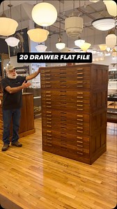 Hamilton Manufacturing Company mid-20th century modular oak 20 drawer flat file available for purchase! The interior drawers are 37 in. W x 25 in. D. Message us to buy it! We ship everywhere! 📍Olde Good Things, 333 West 52nd Street, New York, NY 10019 Dimensions: 41 in. W x 62 in. H x 27 in. D Interior of drawers: 37 in. W x 2 in. H x 25 in. D 🚛Delivery everywhere! #oldegoodthings #antiqueshop #antiquestore #antiques #flatfile #hamilton #oak #artist #artiststorage #drawers #studio #artstudio #