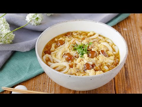 【なめこと卵のあんかけうどん】とろ〜りあったか♪めんつゆがあればパパッと完成！