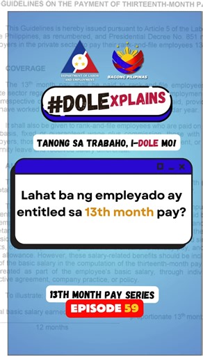33K views · 215 reactions | Lahat ba ng empleyado ay entitled sa 13th month pay? #AskDOLE #DOLE #BagongPilipinas #SerbisyongDOLE #13thMonthPay #13thmonth #sahod #fyp | Department of Labor and Employment - DOLE | Facebook