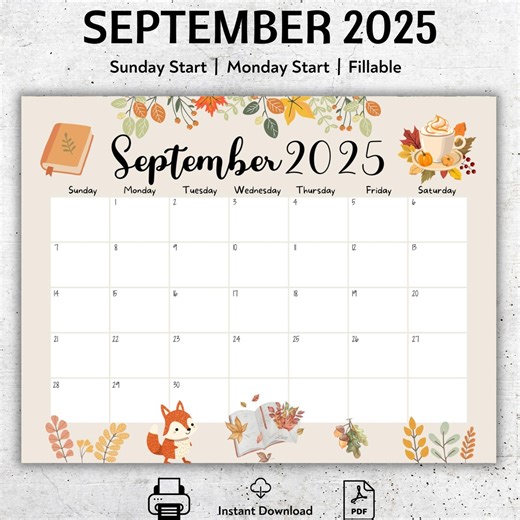 EDITABLE September 2025 Calendar, Printable September Planner, Homeschool Calendar, Academic Calendar, Beautiful Autumn, Boho Colors - Etsy