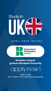 April 2025 Intake Open 🎓 University of Roehampton, London, apply for wide range of undergraduate and postgraduate courses, scholarships up to £4,000, and exciting benefits, this is the perfect opportunity to further academic goals. Why Choose Roehampton ? •Renowned education and diverse programs •IELTS waiver options available •Scholarships up to £4,000 •Early payment scholarship Undergraduate Programs (UG): •Minimum GPA 2.8 •IELTS 6.0 or PTE 59 •TOEFL 80 overall Postgraduate Programs (PG): •4-