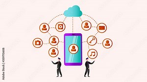 Two people using cellphone with cloud computing Stock Video