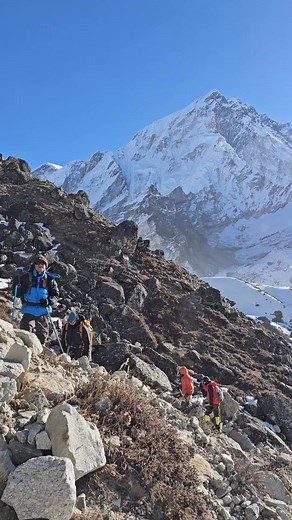 Mountain scenery and their adventures lovers walking through lap of the Himalayas. | Everest Base Camp Adventure