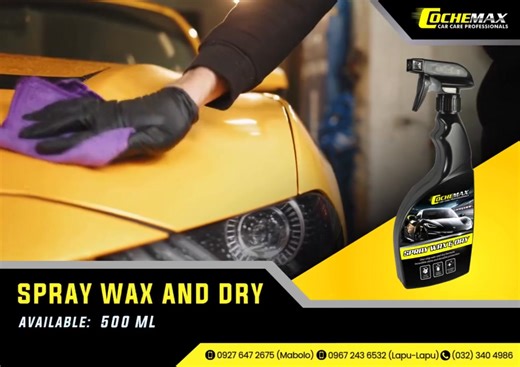 𝐒𝐤𝐢𝐩 𝐭𝐡𝐞 𝐞𝐱𝐭𝐫𝐚 𝐬𝐭𝐞𝐩𝐬 𝐰𝐢𝐭𝐡 𝐭𝐡𝐢𝐬 𝟐-𝐢𝐧-𝟏 𝐟𝐨𝐫𝐦𝐮𝐥𝐚! 🧼🚘 Infused with premium carnauba wax and rinse aid agents, 𝐂𝐨𝐜𝐡𝐞𝐦𝐚𝐱 𝐒𝐩𝐫𝐚𝐲 𝐖𝐚𝐱 𝐚𝐧𝐝 𝐃𝐫𝐲 makes drying easier while leaving a glossy, protective finish on your car’s exterior. Its balanced beading and sheeting action keeps your ride looking fresh after every wash. 📦 𝐀𝐯𝐚𝐢𝐥𝐚𝐛𝐥𝐞 𝐢𝐧: 𝟓𝟎𝟎𝐦𝐥 𝐀𝐯𝐚𝐢𝐥 𝐢𝐧 𝐂𝐞𝐛𝐮 – 𝐌𝐚𝐛𝐨𝐥𝐨 & 𝐋𝐚𝐩𝐮-𝐋𝐚𝐩𝐮 📞 𝐂𝐚𝐥𝐥 𝐮𝐬: 📱 0927 647 267