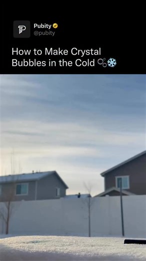 Pubity on Instagram: "Frozen bubbles are going viral again, and it is easy to see why. On a super cold morning around 7°F, bubbles can start freezing almost instantly. As the thin soap film cools, tiny ice crystals form across the surface, creating those snowflake like patterns and rainbow colors as the bubble turns into a delicate frozen sphere. The clip also shows how the right mix can help the bubbles last longer in the air and on the ground. Ingredients like corn syrup make the solution more