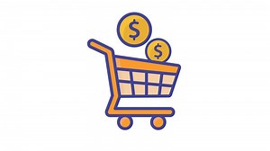 Download Animated money cart rolling with two shiny coins inside. for free