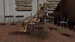 Skeleton on rocking Chair in old Room