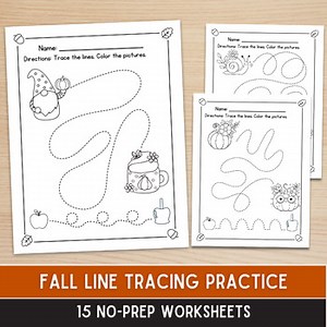 Fall Line Tracing Worksheets, Color and Trace Pre-Writing Practice Sheets