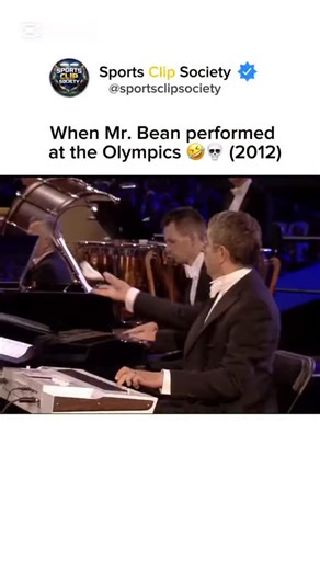 Sports Clip Society on Instagram: "Rowan Atkinson’s performance as Mr. Bean during the London 2012 Olympic Opening Ceremony on July 27, 2012, remains one of the most iconic moments in Olympic history. Playing alongside Sir Simon Rattle and the London Symphony Orchestra, he turned a serious rendition of Vangelis’s “Chariots of Fire” into a masterclass in physical comedy. #olympics #milanocortina2026 #mrbean #reel #funny"