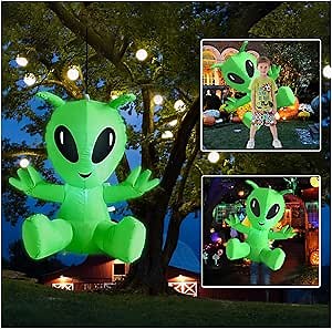 Halloween Blow Up Inflatable Alien, Fun and Portable Mobile Halloween Inflatable Alien Decoration with LED Lights Built-in, Suitable for Halloween Cosplay Indoor Outdoor Party Yard Garden Decoration