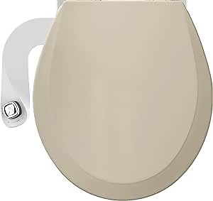 Bio Bidet by Bemis 500EC Toilet Seat with Perfect Fit, Fresh Water Spray, Non-Electric, Easy to Install Bidet, ROUND, Almond