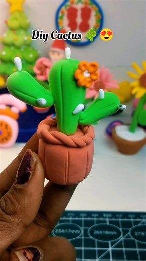 DIY idea 💕 How to make easily cactus with Super clay 😍#music #diy #funny #art #trending#clayart