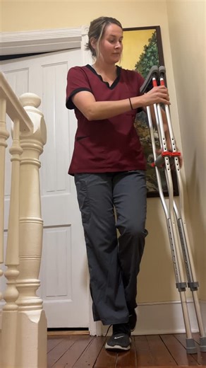 Anni Jacketti | How to use crutches on stairs while maintaining non-weight bearing status #adultingwithanni #lifehacks #howto #physicaltherapy... | Instagram
