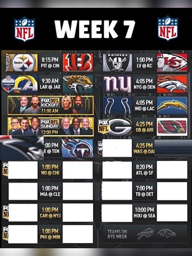 2025 NFL WEEK 7 GAMES SCHEDULE #nfl2025 #nfl #schedule #game #week6 #week6mission #nationalfootball
