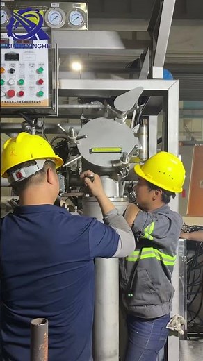 Assembly of a long pressure vessel in progress.