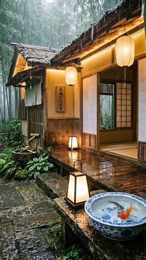 Fantasy rain ambience inspired by peaceful Japanese nights. #dreamlantern #goldfish #rain