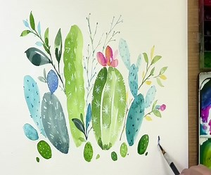 1.9K views · 34 reactions | 'Cactus' Painting Easy / Painting watercolor for beginners | MAY Art. | Facebook