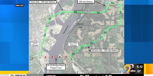 Iowa DOT announces detour for Dubuque Bridge construction