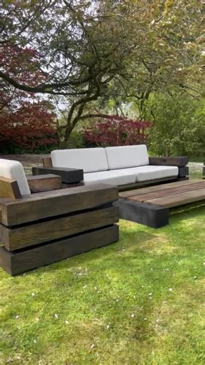 Rustic Oak Sleeper Coffee Table | Charred Timber Blocks, Outdoor Furniture