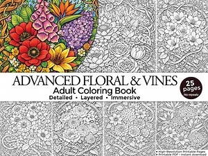 Advanced Floral & Vines Adult Coloring Book - Etsy