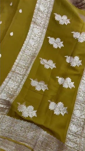 Golden Mustard Pure Khaddi Chiffon Silk Banarasi Saree in Pure Silver Zari Weaving