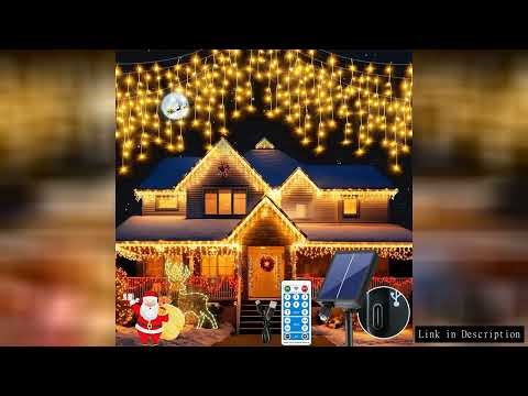 Solar Christmas Icicle Lights Outdoor Waterproof 10m street Garland with Remote 8 Modes String Light