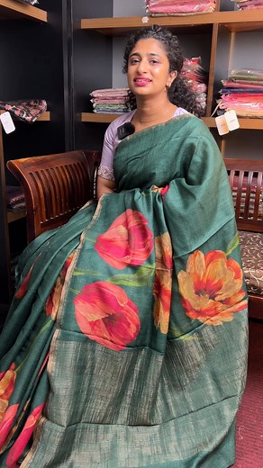 Floral Print Pattern Desi Tussar Saree YNG217 - https://go.aham.store/yng217 | Aham Designer Boutique