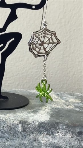 Halloween Green Spider Spinning Web Earrings, Spooky - Etsy