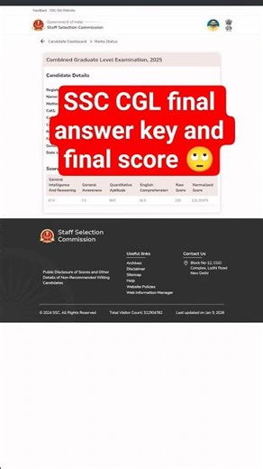 SSC CGL final answer key and final score || #ssc #cgl #chsl #shorts #selfstudy #motivation#mts