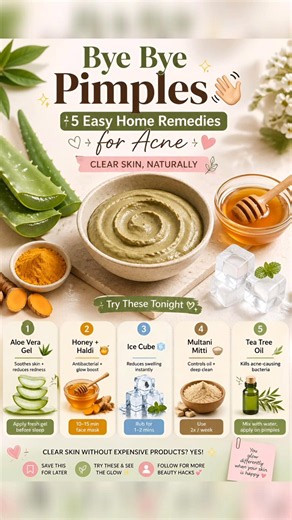 Bye Bye Pimples 😍 | 5 Easy Home Remedies for Acne #shorts #acnetreatment #ytshorts