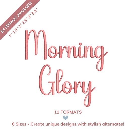 Morning Glory Script Embroidery Font, Monogram Font in 11 Formats, Native BX Format Included 6 Sizes - Etsy Australia