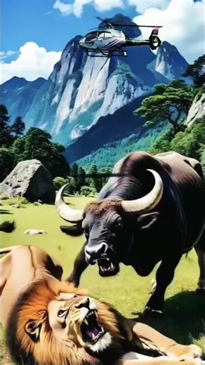 "Cow vs. Lion: Epic Battle Unleashed!" 🐂🐆🚁