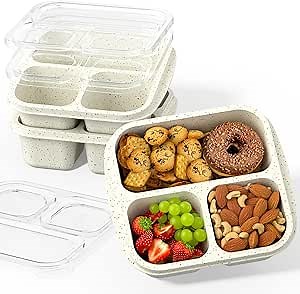 Amazon.com: Enstphjoy Snack Boxes (3 Pack) - Stackable Bento Boxes with 3 Compartments, Meal Prep Containers Reusable, Lightweight Lunch Containers for Kids and Adults, BPA Free (Off White): Home & Kitchen