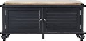 Inspire Q Maybelle Velvet Cushion Shutter Door Storage Bench by Classic Charcoal Black Painted Transitional, Farmhouse