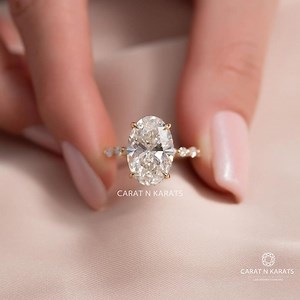 Oval Hidden Halo Engagement Ring, 4.50ct IGI Certified Oval EF-VS Lab Grown Diamond Ring, Unique Side Marquise & Round Pave Style Ring - Etsy