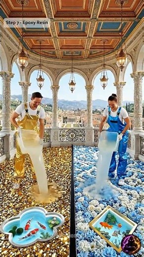 This Royal Gold 🥇 vs Blue 💙 Luxury Epoxy Floor Transformation is Absolutely Mind-Blowing! ✨😲 #epoxy