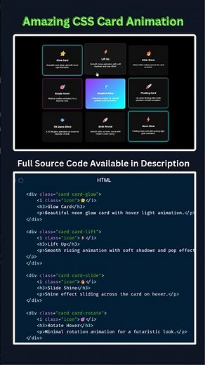 9 CSS Card Hover Animations 🔥 | Modern UI Effects with HTML & CSS #shorts