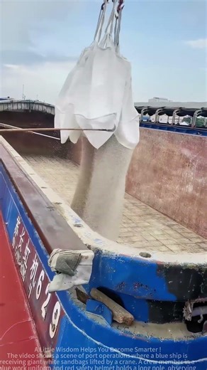 Crew loads giant sandbags with pole guidance #shorts #construction #logistics